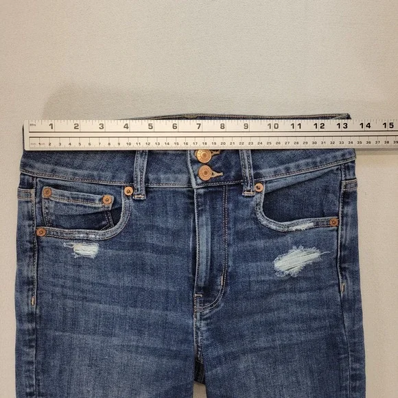 American Eagle Jeans Womens 4 Short Artist Flare High Rise Ripped Raw Hem Denim - Picture 9 of 11